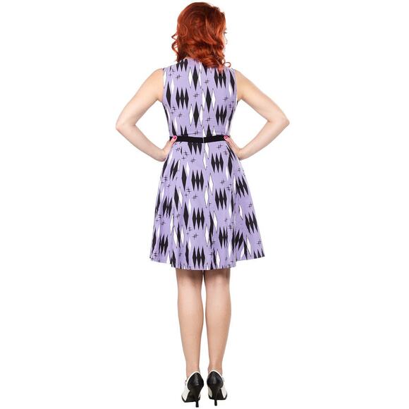 SOURPUSS RETRO DIAMONDS DRESS LILAC Fit and Flare Sleeveless Women’s Size Small - Picture 2 of 14